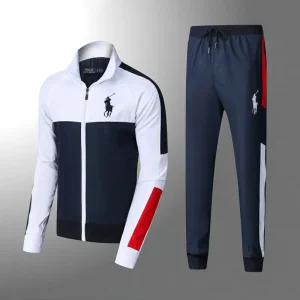 Ralph Lauren Polo Ensemble Sweat Zippé Capuche Et Pantalon Jogging Blanc Bleue
