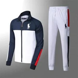 Ralph Lauren Polo Ensemble Sweat Zippé Capuche Et Pantalon Jogging Bleue Blanc