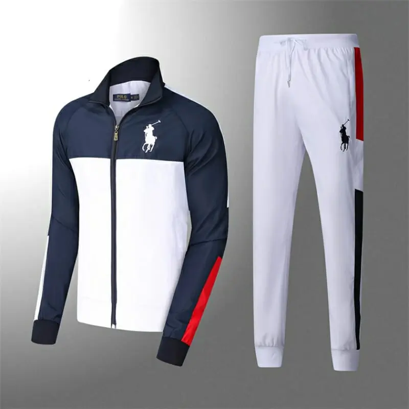 Ralph Lauren Polo Ensemble Sweat Zippé Capuche Et Pantalon Jogging Bleue Blanc