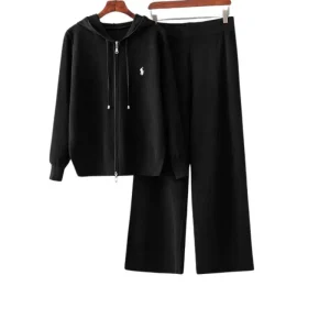 Femme Ensembles Ralph Lauren survetement Fashion veste Zipper tisse pantalon lache Noir