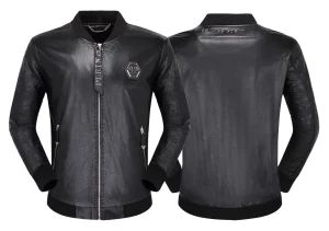 Philipp Plein Veste bomber en cuir soldes