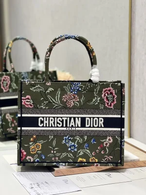 Sac A Main Dior Tote Bag Flower Khaki