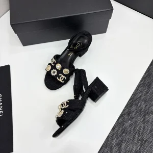 Chanel Sandals Tweed Metal Black Femme(3).webp