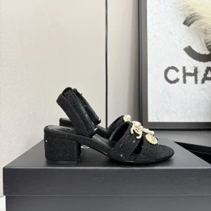 Chanel Sandals Tweed Metal Black Femme(7).webp