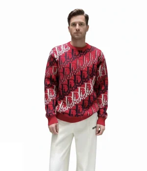 Dior Pull Oblique Sweater Red Wool Jacquard Rouge