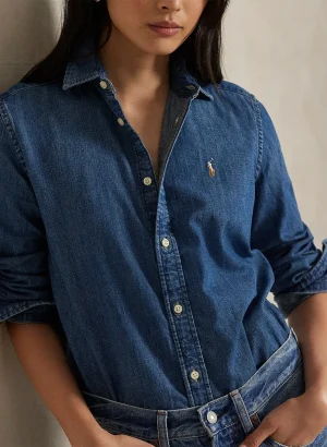 chemise ralph lauren femme Jean coton Bleu STYLE-211969458-001.webp