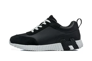 Sneakers Bouncing Noir Blanche Suede Leather STYLE- H242810ZH02390