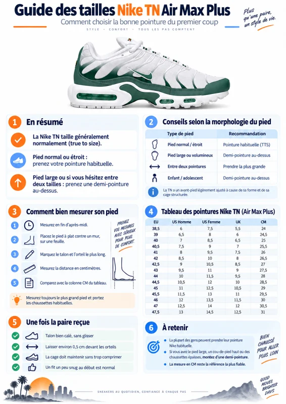 Guide des tailles Nike TN (Air Max Plus) : trouvez la pointure parfaite